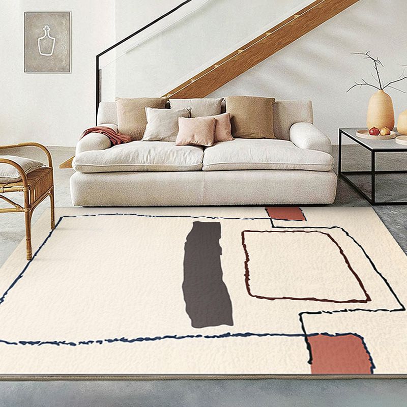 Beige Abstract Line Rug Polyester Simple Rug Washable Rug for Living Room