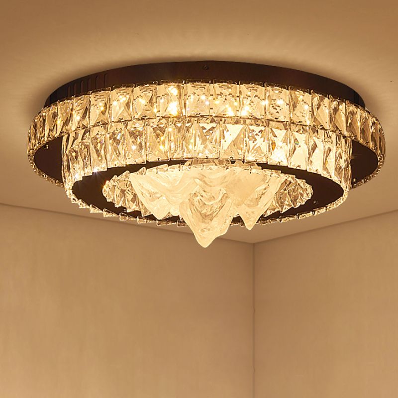 Simple Tiered Flush Mount Lamp Crystal Block LED Parlor Ceiling Light with Iceberg Design in Chrome