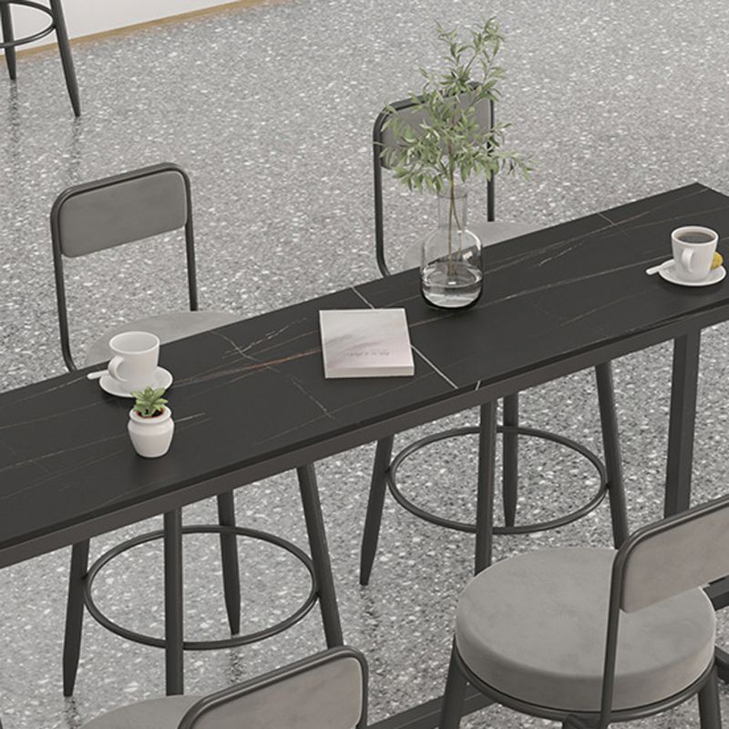 Modern 1/7 Pieces Bar Table Set Rectangle Stone Counter Table with High Stools for Balcony