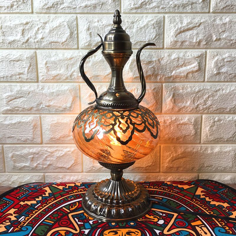 Tablette en laiton en verre ambre Téage d'éclairage / ovale 1 ampoule Bohemia Nightand Light pour chambre, 14 "/ 16"