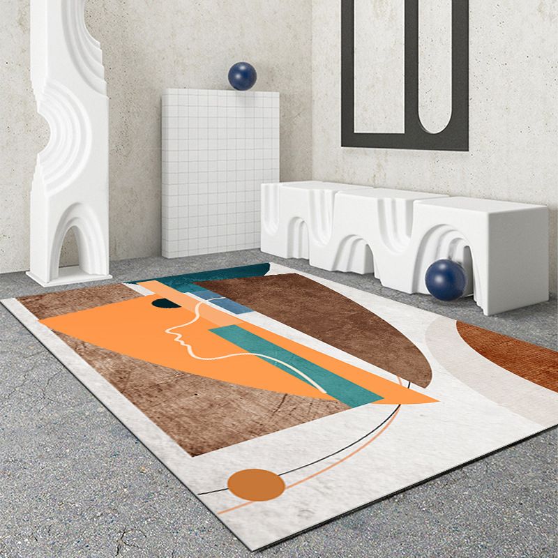 Brown Abstract Indoor Rug Polyester Postmodern Carpet Non-Split for Living Room