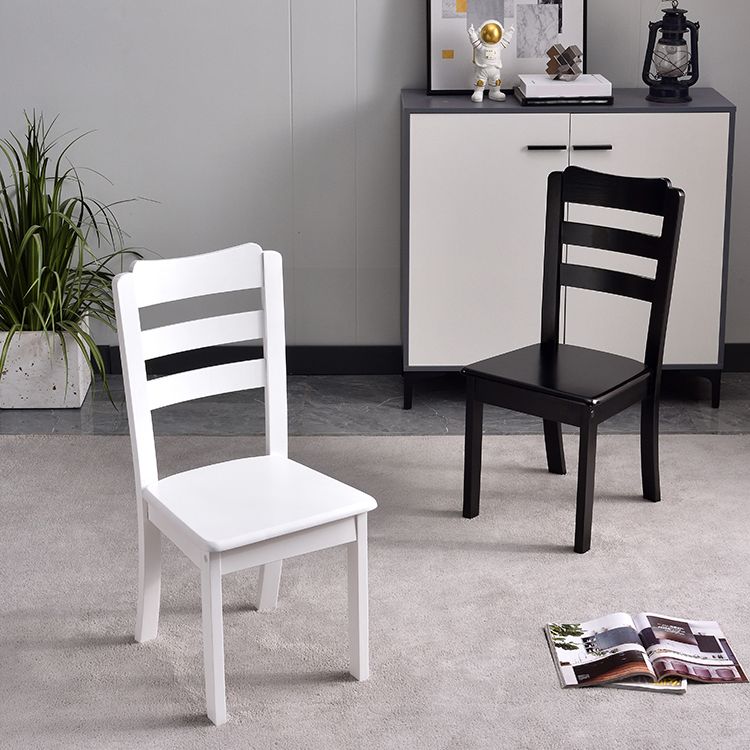 Modern Rubberwood Slat Back Chair Matte Finish Wood Dining Chair