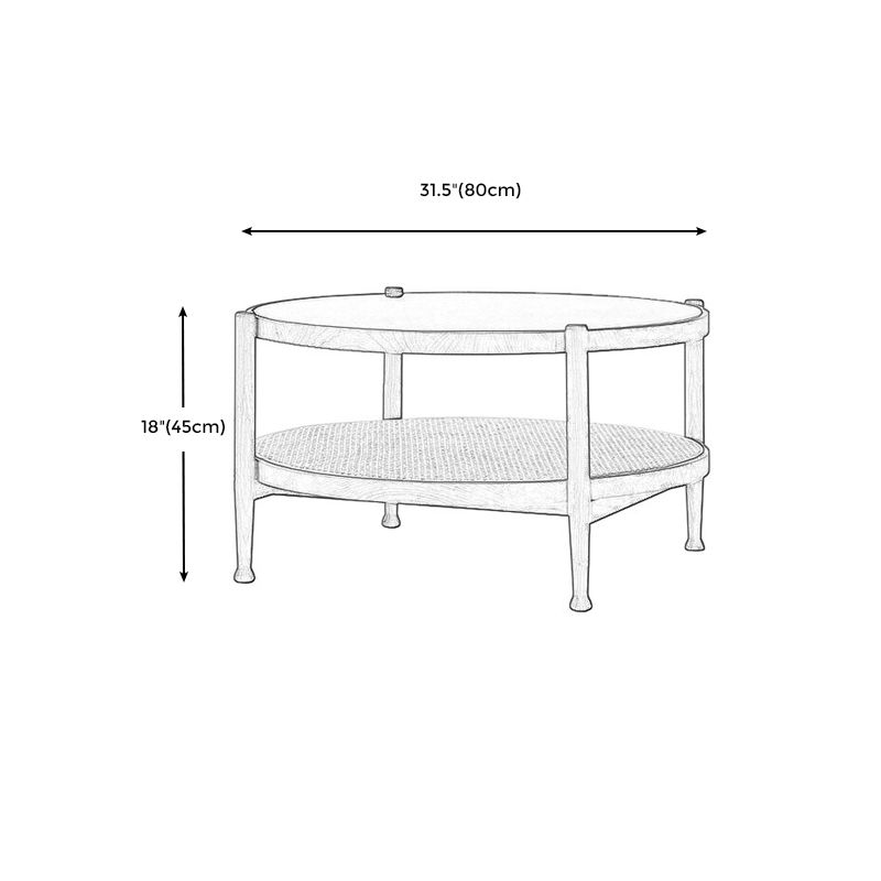 Modern Wood 4 Legs 1 Coffee Table with Shelf Round Glass Table
