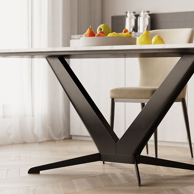 Sintered Stone Dining Table Single Pedestal Base Luxury Style Rectangle Table for Home