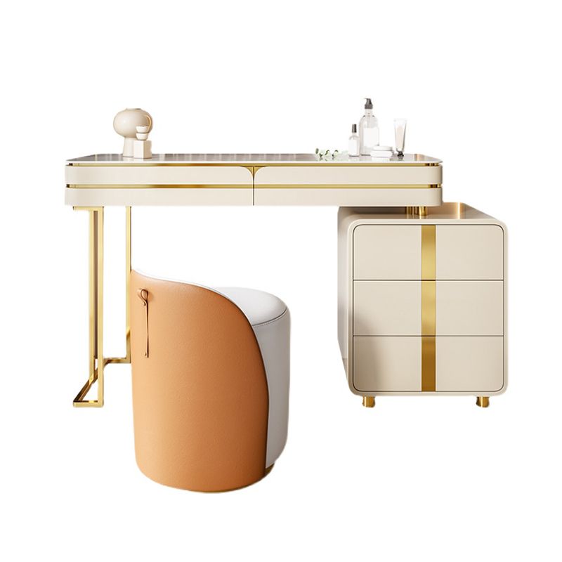 Gold Vanity Bedroom Make-up Vanity Stool Set in Glossy Finish