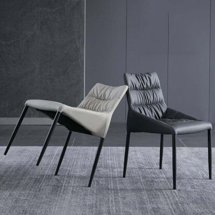 Silla de comedor de metal de estilo moderno, silla lateral sin brazos de comedor de cuero para cocina