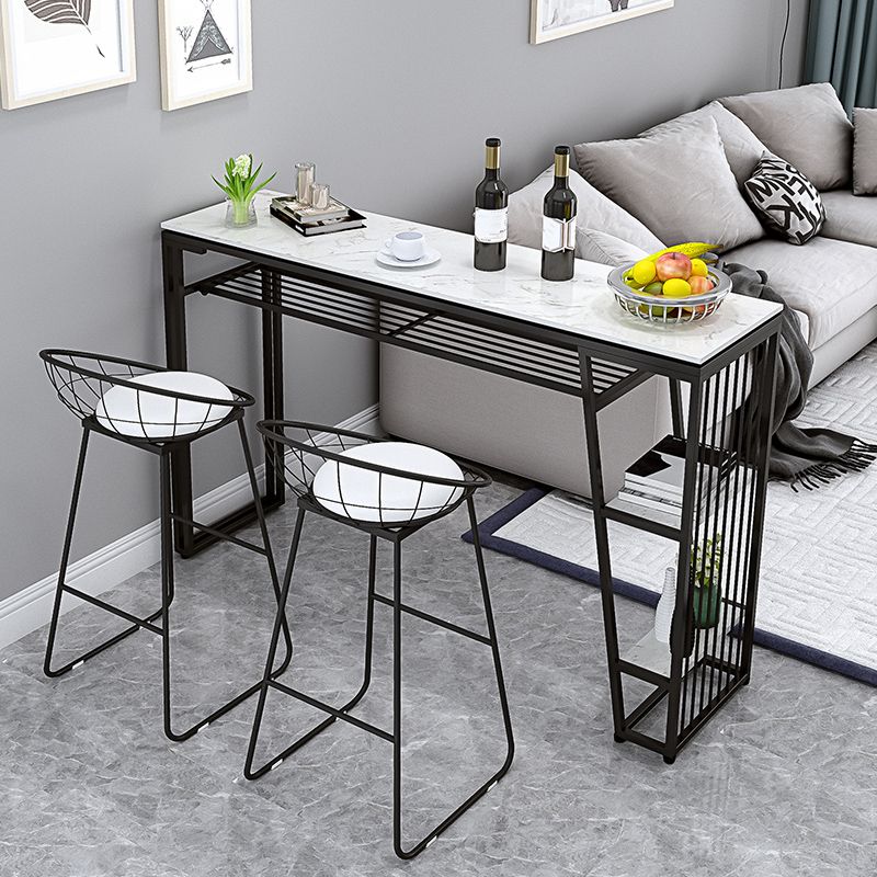 Contemporary Style Rectangle Bar Table Faux Marble Bistro Bar Desk with Storage