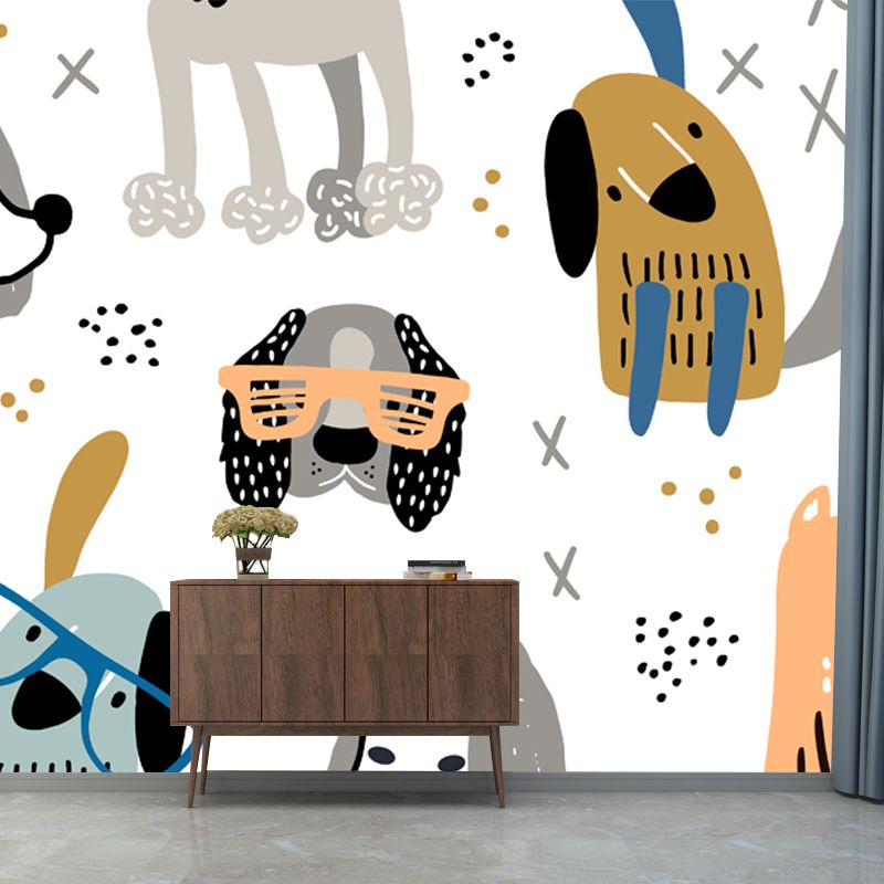 Dog with Music Note Mural White-Grey Wall Decoration for Kindergarten, Custom Size