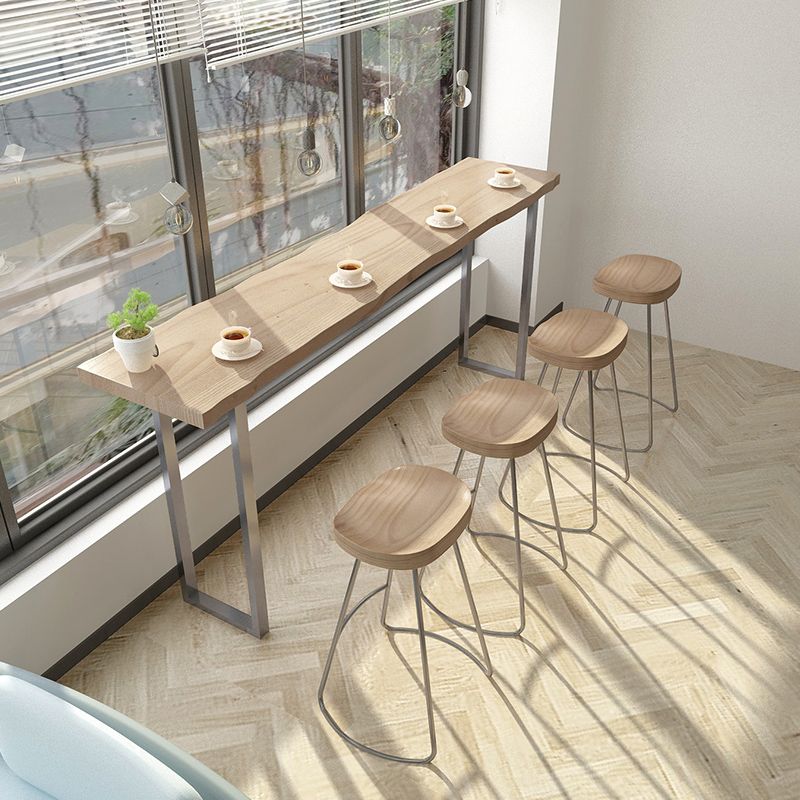 Modern Rectangle Solid Wood Bar Table Set 1/5 Pieces Counter Table with Backless Stools