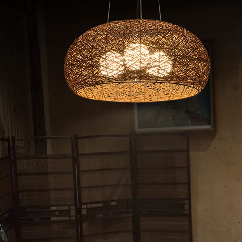 A 3 LA LA LUCE LUCI A PENDANTI RATTARI RISTORANDO LAMPAGNO MANI SOSPEDE IN BEIGE con cavo sospeso da 47 "