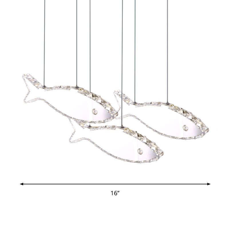 Fish Multi Pendant Simple Faceted Crystal 3/6 Heads Bedroom Hanging Lamp Kit in Stainless-Steel, Warm/White Light