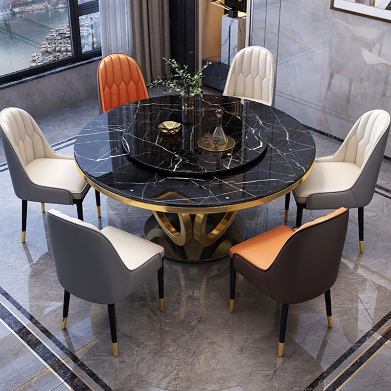 Nordic Glam Dining Round Table Dining Sintered Stone Table for Restaurant with Metal Legs