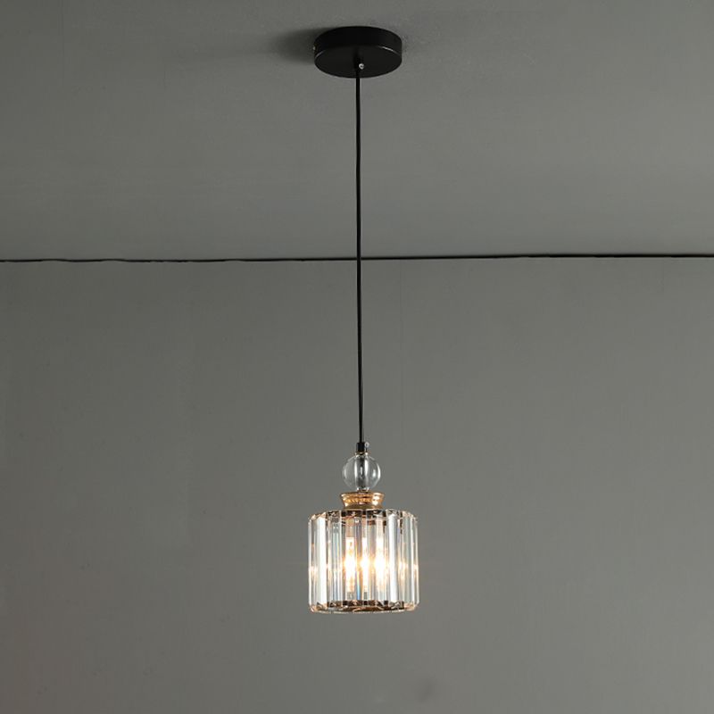 Simple 1/3-Head Ceiling Pendant Black Cylinder Hanging Lamp Kit with Crystal Prisms Shade