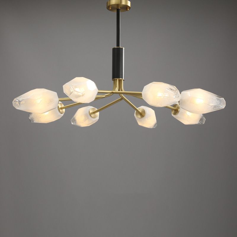 Post-Modern Metal Hanging Chandelier Light White Glass Shade Ceiling Chandelier in Gold for Living Room