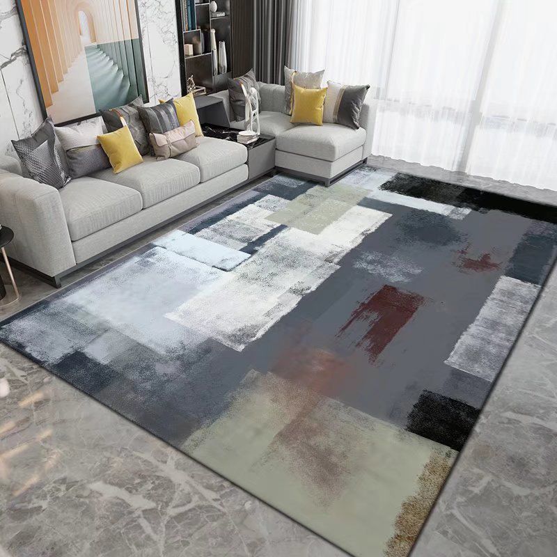 Dark Brown Modern Rug Polyester Pattern Rug Non-Slip Backing Rug for Living Room