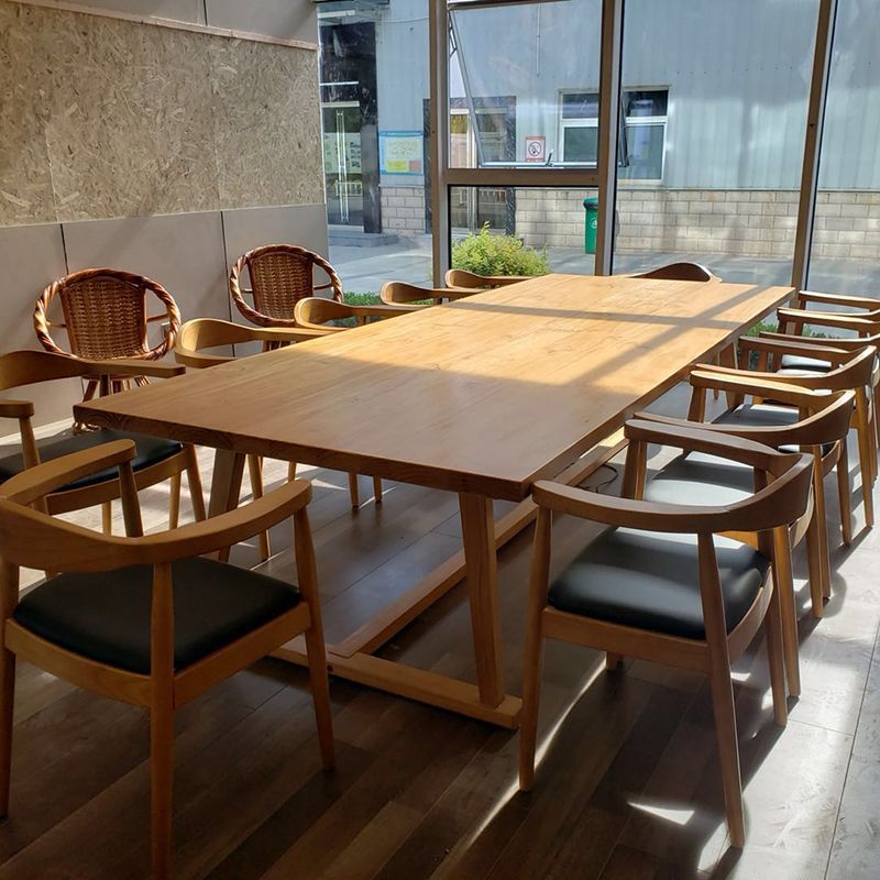 Solid Wood Contemporary Dining Table Rectangle Table with Trestle base