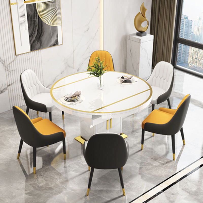 Glass Top Dining Table Modern Extendable Furniture with Pedestal Steel Base
