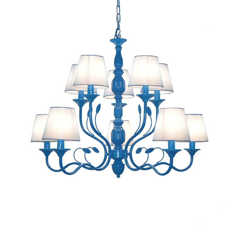Rama de metal Cama de techo Antigua 10/12/16 Cabezas sala de estar luminosa lámpara en azul con tono de tela de cono blanco