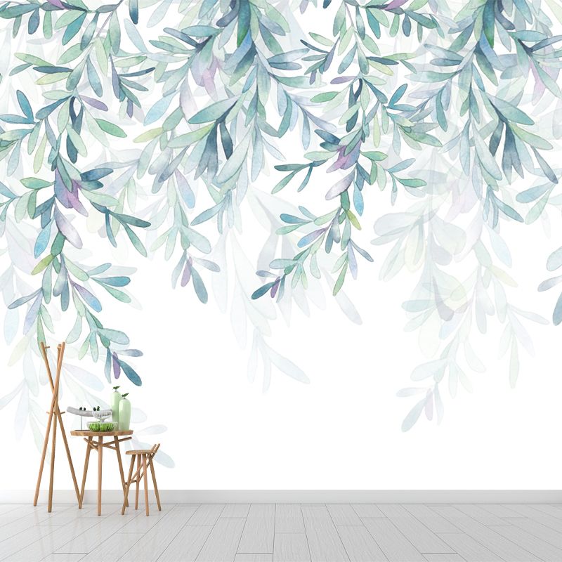 Willow Branch Wall Covering Murals Blue-White Modern Wall Decoration for Bedroom