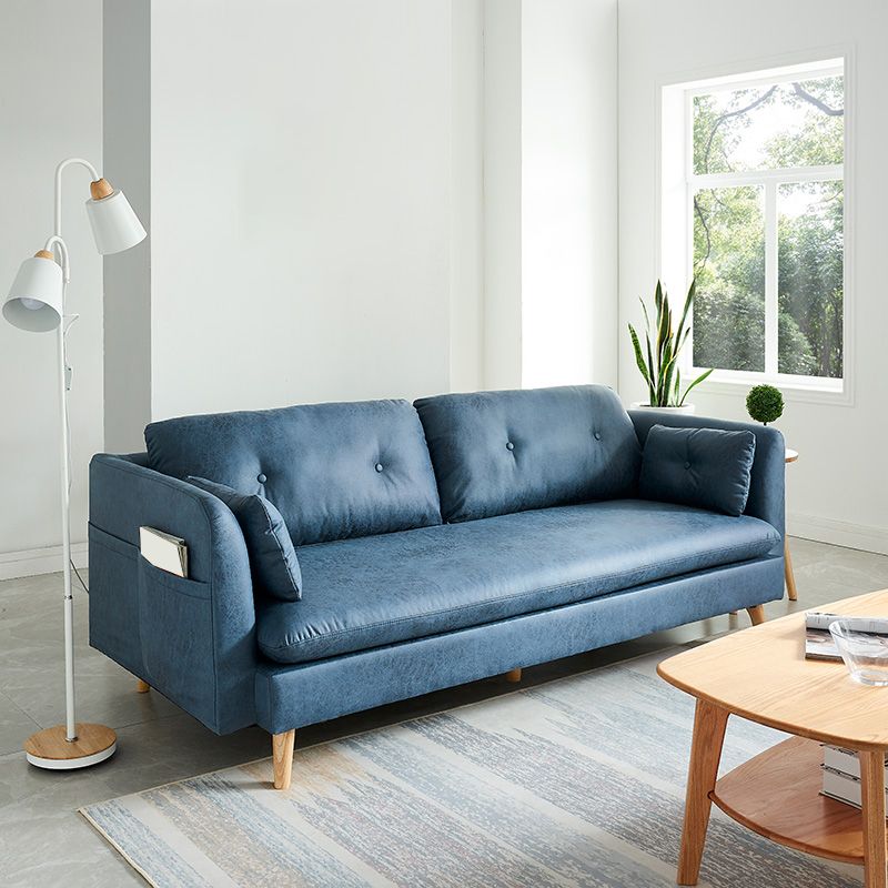 Tufted Square Arm Sofa 3-Seater Faux Leather Single Cushion Sofa