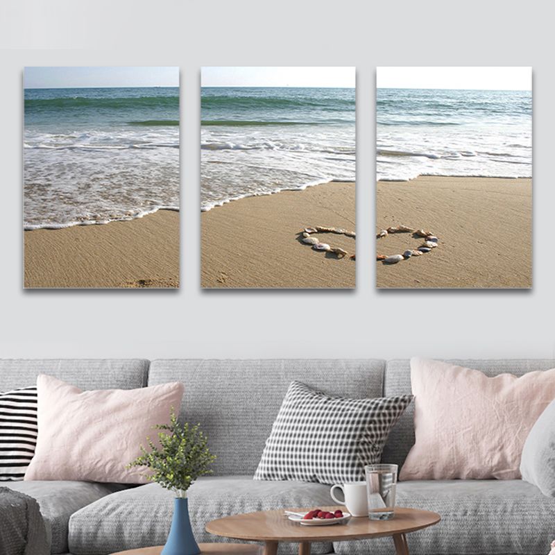 Sea Wave and Beach Art Print Tropical Multi-Piece Family Room Canvas in Brown-Blue