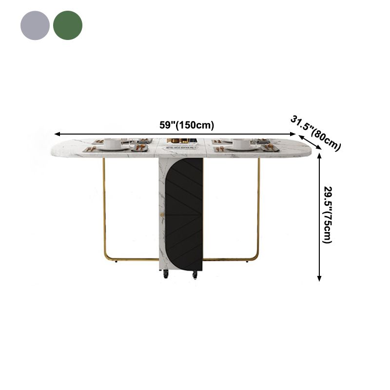 Mesa de comedor moderna de piedra sinterizada, mesa de comedor rectangular blanca con hojas abatibles de 59"