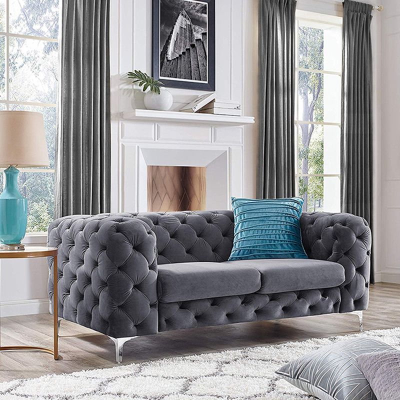Contemporary Tufted Back Sofa 2/3-Seat Tuxedo Arm with Metal Legs