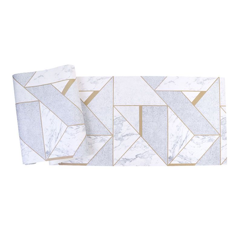 Non-Pasted Wallpaper with Light Color Geometries and Marble Design, 20.5"W x 33'L