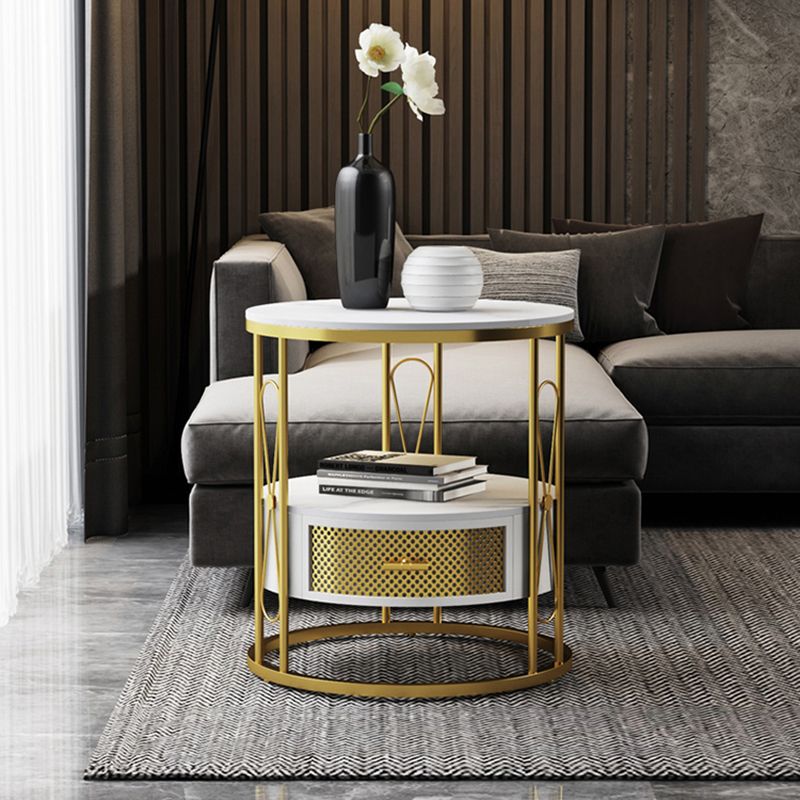 Modernistic Metal Frame 1-Drawer Round Living Room Side Table