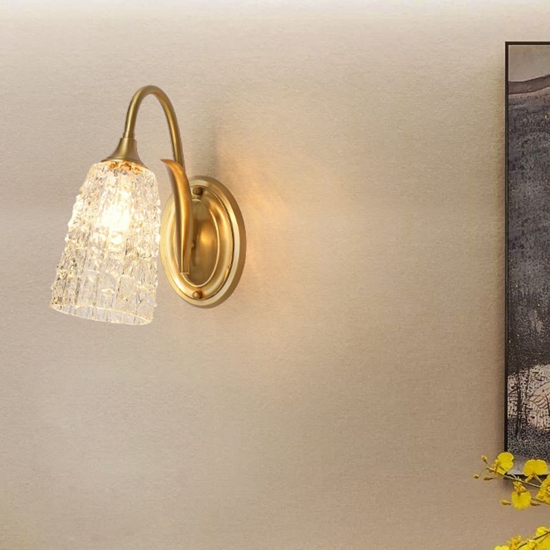 Modern Golden Wall Lamp Copper Wall Mount Lamp with Glass Shade for Bedroom