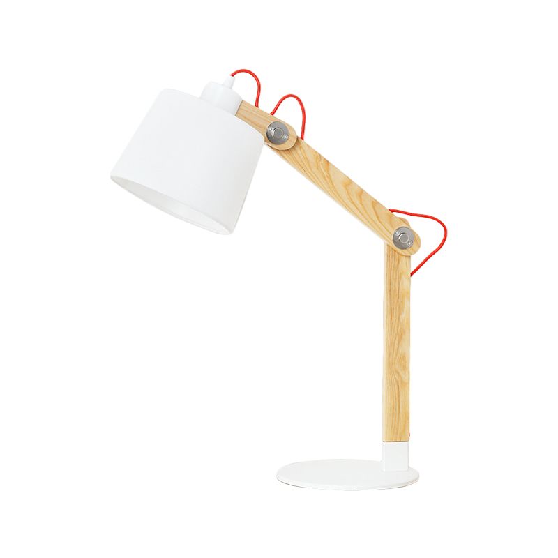 Lampada da comodino moderna in tessuto a 1 testa con lampada da lettura a tamburo in bianco con nodo rotante