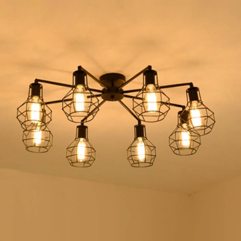 Industrial Style Flush Mount Metal Ceiling Light  in Black for Hallway