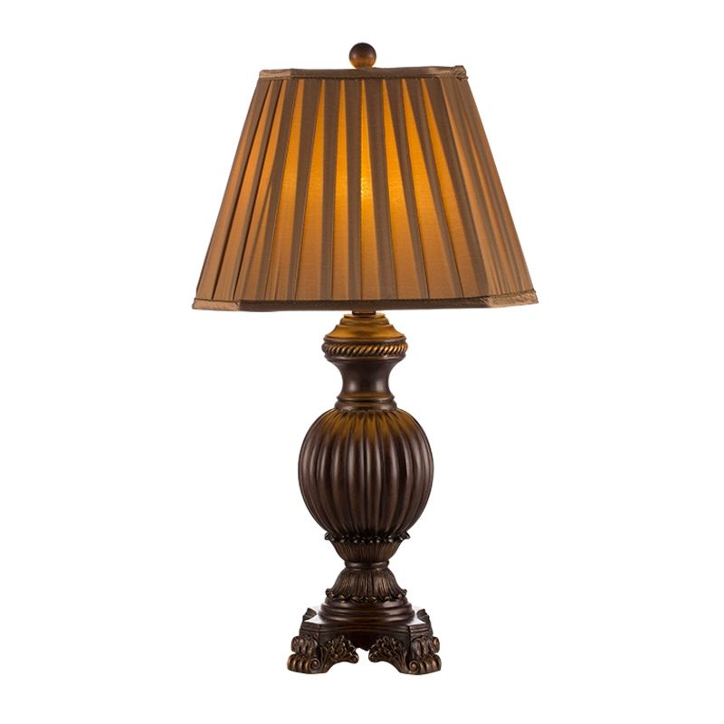 Tapered Dining Room Table Lamp Rural Gathered Fabric 1 Head Brown Night Light, 13"/15" Wide