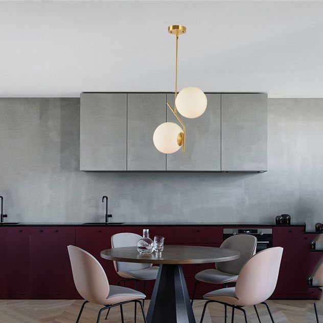 Modern minimalistisch lineair kroonluchter lichtarmatuur bolvormig matglas 2 lichte plafond kroonluchter