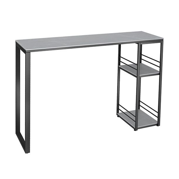 Rectangle Sintered Stone Bar Table Black and Metal Base Bar Table for Kitchen Living Room