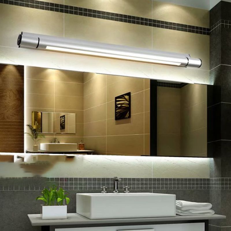 Modern Silver Mirror Front Light LED Vanity Light with Plastic Shade for Bathroom