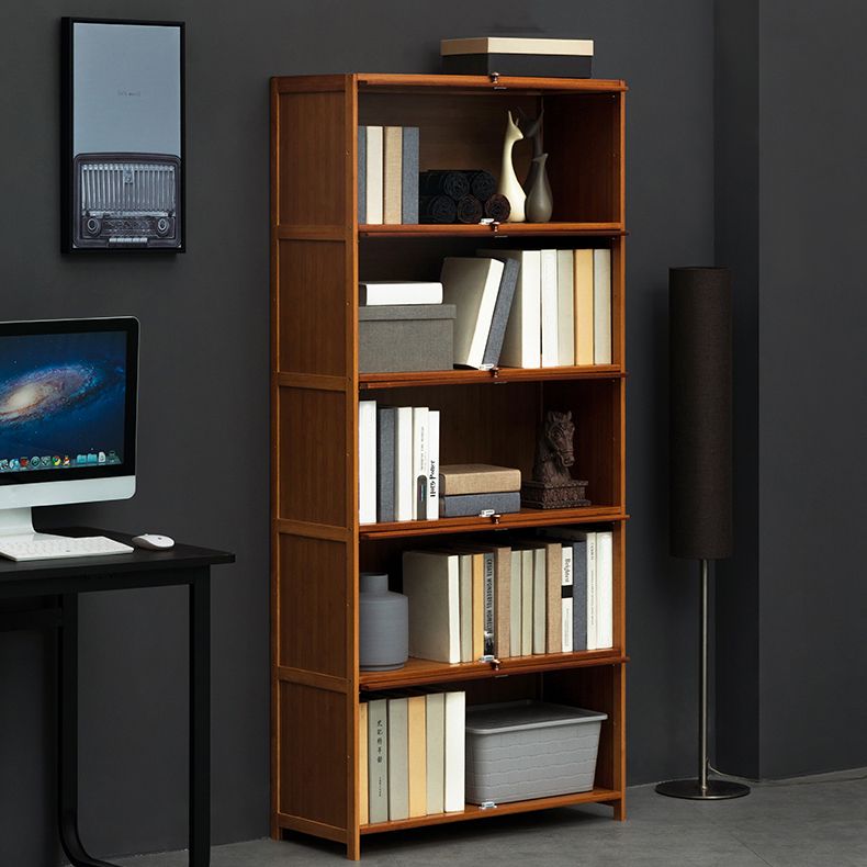 Modern Brown Book Shelf Bamboo Bedroom Shelf Bookcase with Cabinets