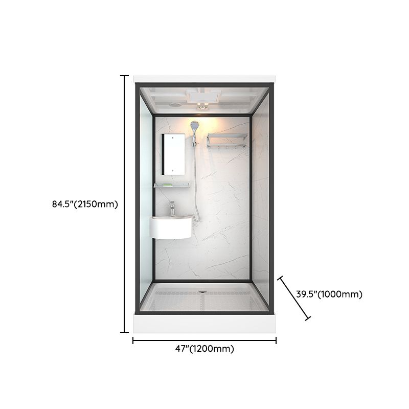 Framed Tempered Glass Shower Stall with Back Wall Panel and Shower Base