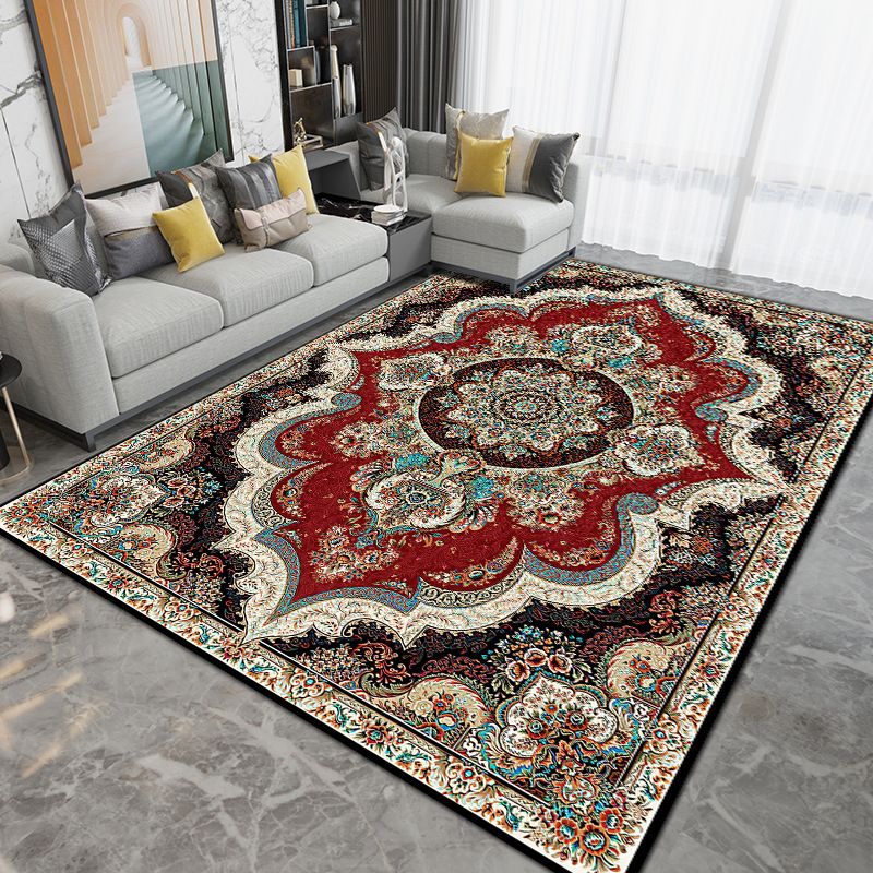 Moroccan Carpet Medallion Print Rug Polyester Stain Resistant Area Rug for Living Room