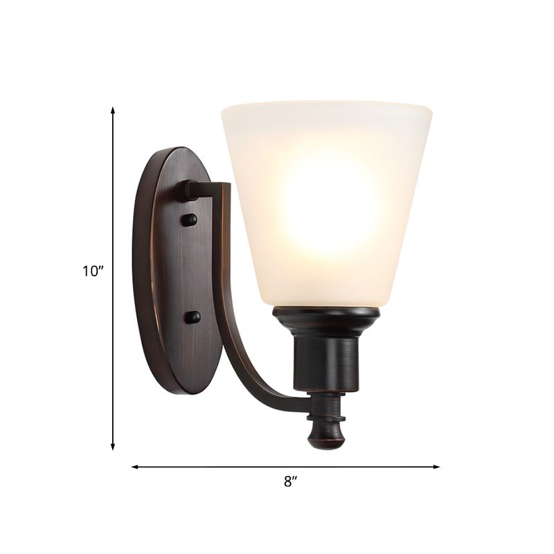 Luce con la parete di vetro di latte conico vintage 1 testa di scarico da parete del soggiorno in nero