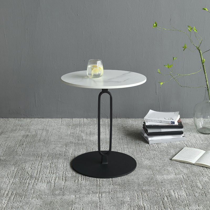 Stone Top Accent Side Table Round Pedestal Living Room Metal Corner Table