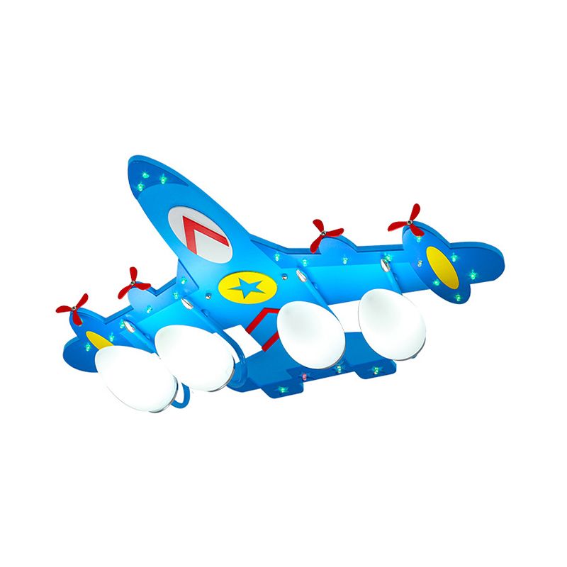 Plane Ceiling Mounted Lamp Kids Style Wooden 4 Lights Boys Bedroom Flush Mount in Warm/White Light/Second Gear