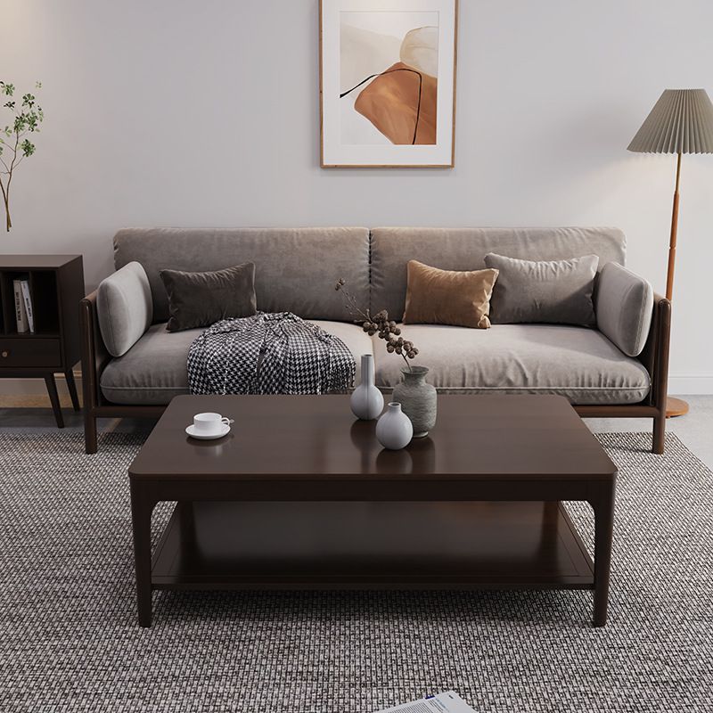 Modern Wooden 4 Legs Coffee Table with Shelf Rectangular Cocktail Table in Oak/Walnut