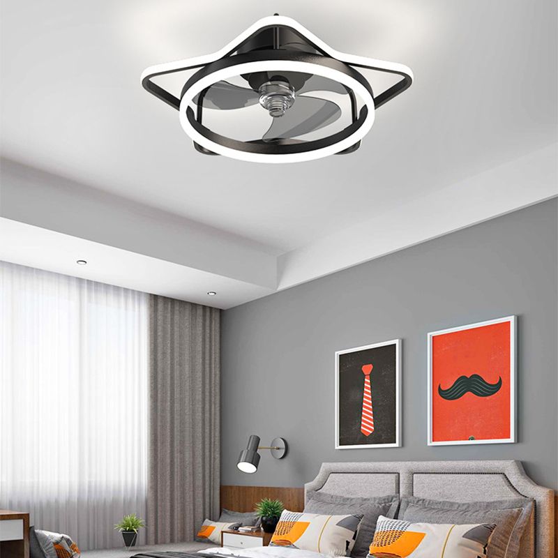 3-Blade Children Ceiling Fan Metallic Black/Golden Fan with Light for Dining Room