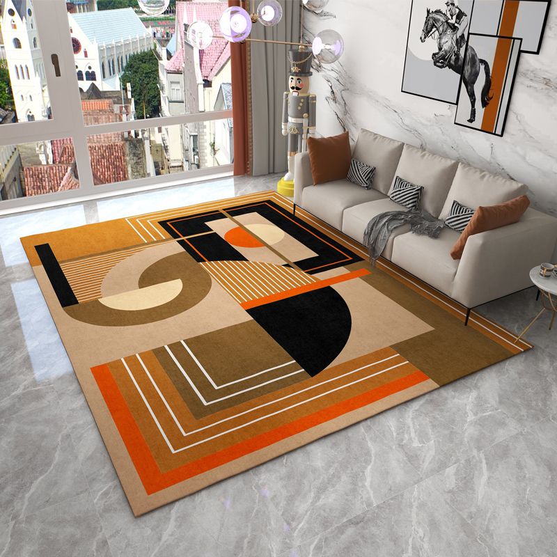 Orange Modern Area Carpet Geometric Pattern Polyester Area Rug Stain Resistant Rug for Home Decor