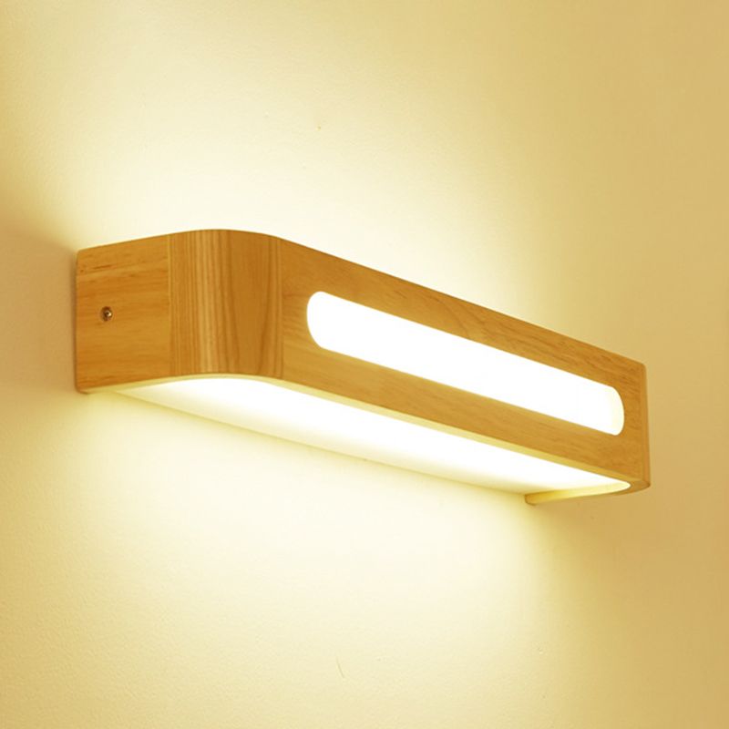 Square Shape Wood Wall Sconce Modern Style 1-Light Mirror Wall Light Fixtures in Brown