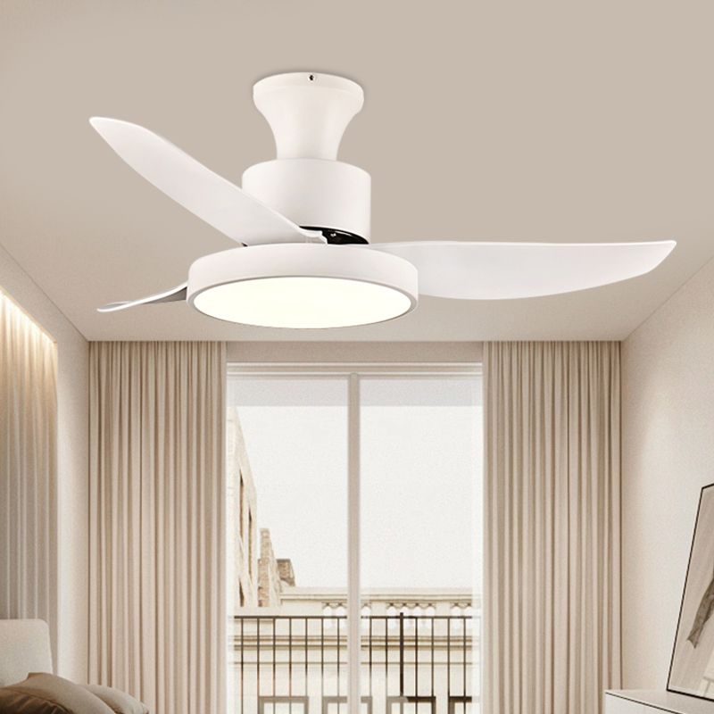 Iluminación de ventilador colgante de LED blanco de 40 "de ancho Círculo de metal contemporáneo Semi Flush Mount Lighture para dormitorio, 3 cuchillas