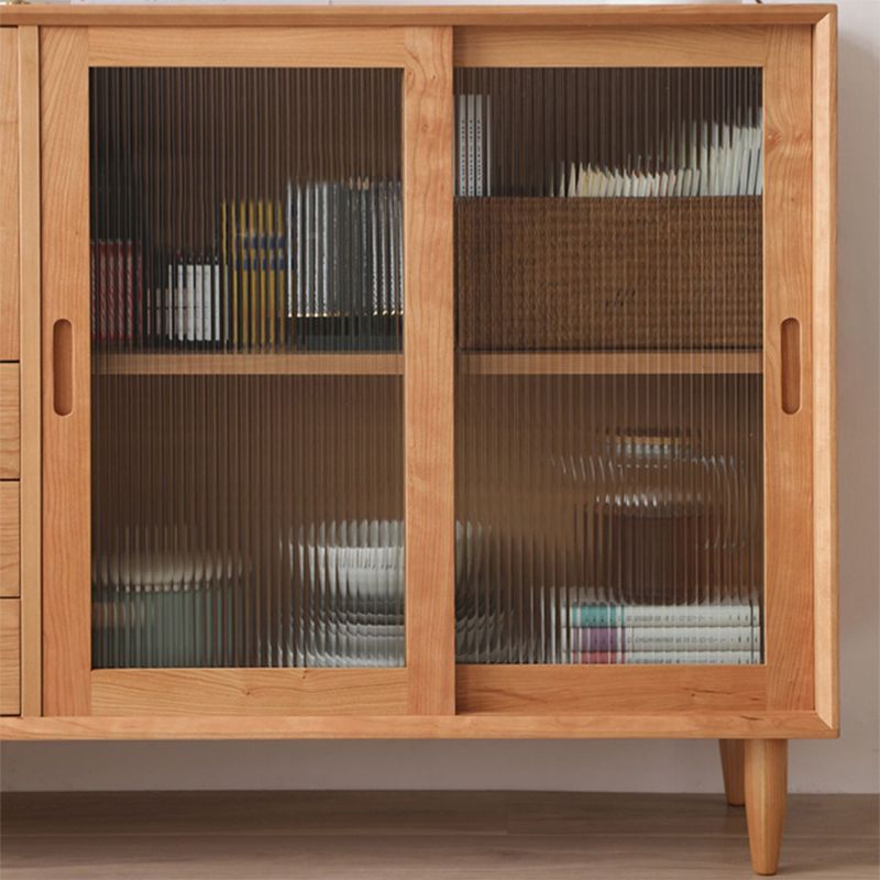 Contemporary Display Stand Pine Glass Doors Storage Cabinet for Dining Room