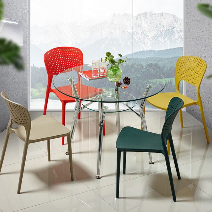 Moderner Glas Küche Küche Esstisch klarer runder Tisch mit Metallbasis für Zuhause