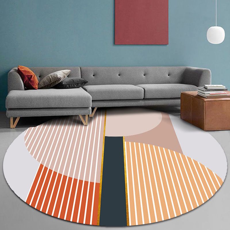 Modern Round Area Rug Contrast Panel Carpet Polyester Living Room Area Rug with Non-Slip Backing
